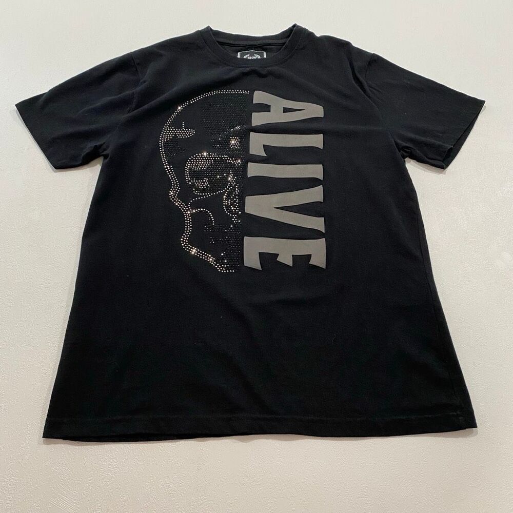 CR24 Chrome Edge Alive Skull Graphic T-Shirt Women’s Small Black Rhinestone Tee